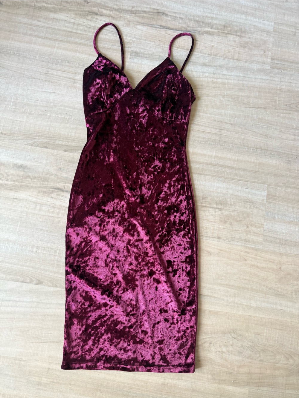 Crushed Velvet Midi Slip Skirt in Deep Wine
